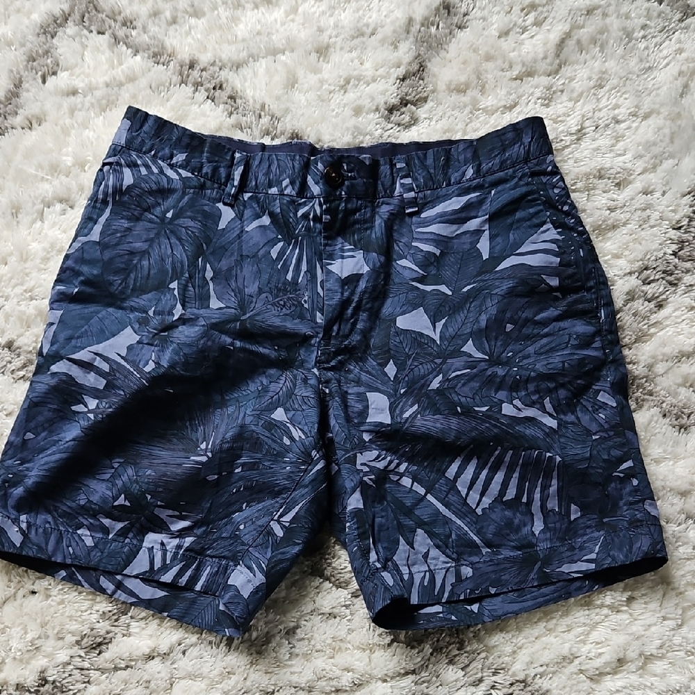 Michael Kors Navy Blue Leaf Print Shorts